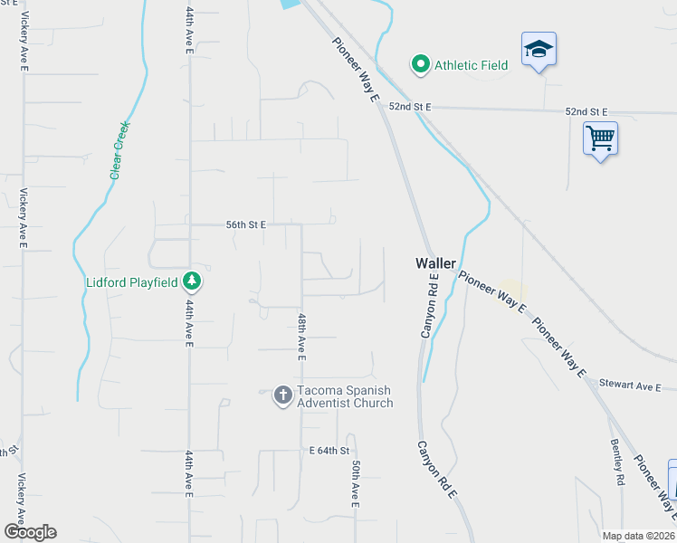 map of restaurants, bars, coffee shops, grocery stores, and more near 5727 48th Avenue East in Tacoma