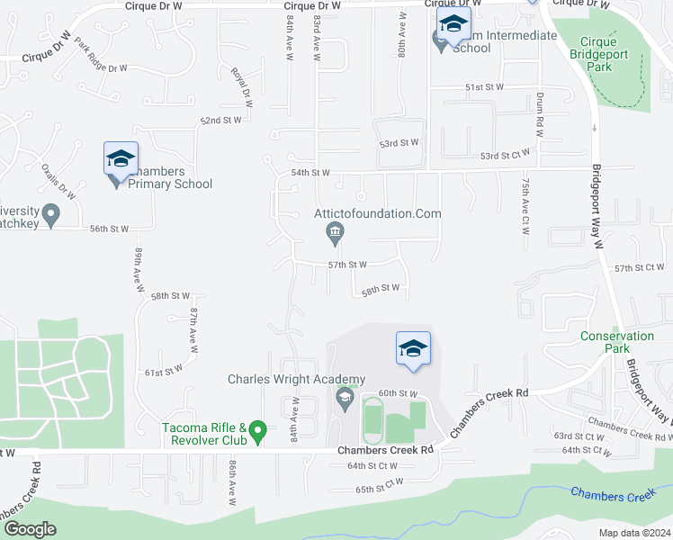 map of restaurants, bars, coffee shops, grocery stores, and more near 5705 82nd Avenue Court West in University Place