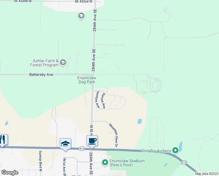 map of restaurants, bars, coffee shops, grocery stores, and more near 2375 Rincon Avenue in Enumclaw