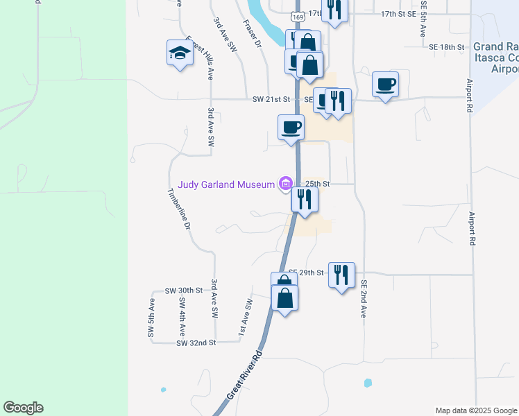 map of restaurants, bars, coffee shops, grocery stores, and more near 2801 U.S. 169 in Grand Rapids