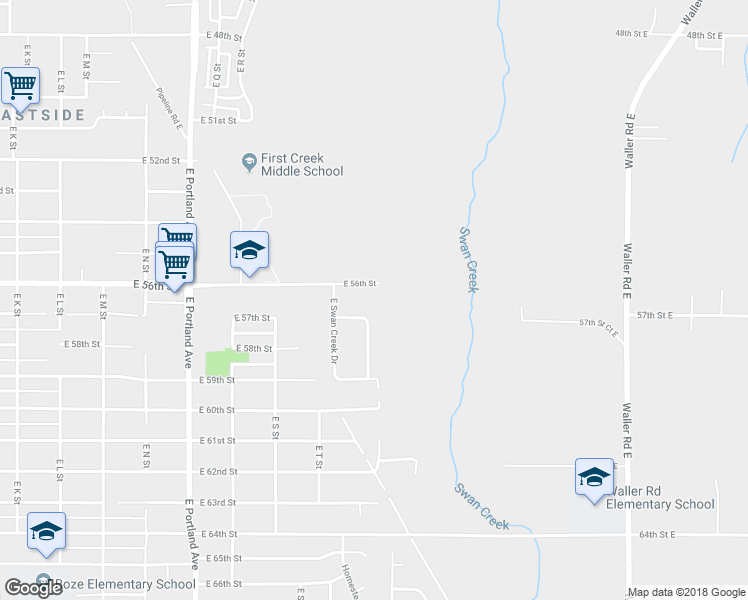 map of restaurants, bars, coffee shops, grocery stores, and more near 2080 East 56th Street in Tacoma