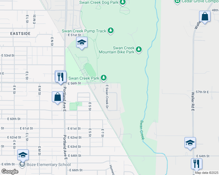 map of restaurants, bars, coffee shops, grocery stores, and more near 2052 East 56th Street in Tacoma