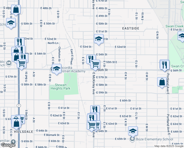 map of restaurants, bars, coffee shops, grocery stores, and more near in Tacoma