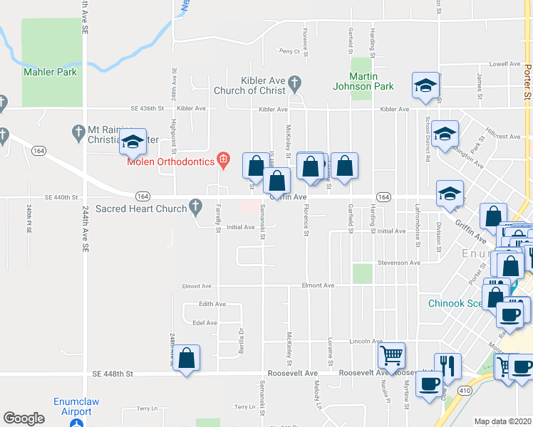map of restaurants, bars, coffee shops, grocery stores, and more near 2744 Griffin Avenue in Enumclaw