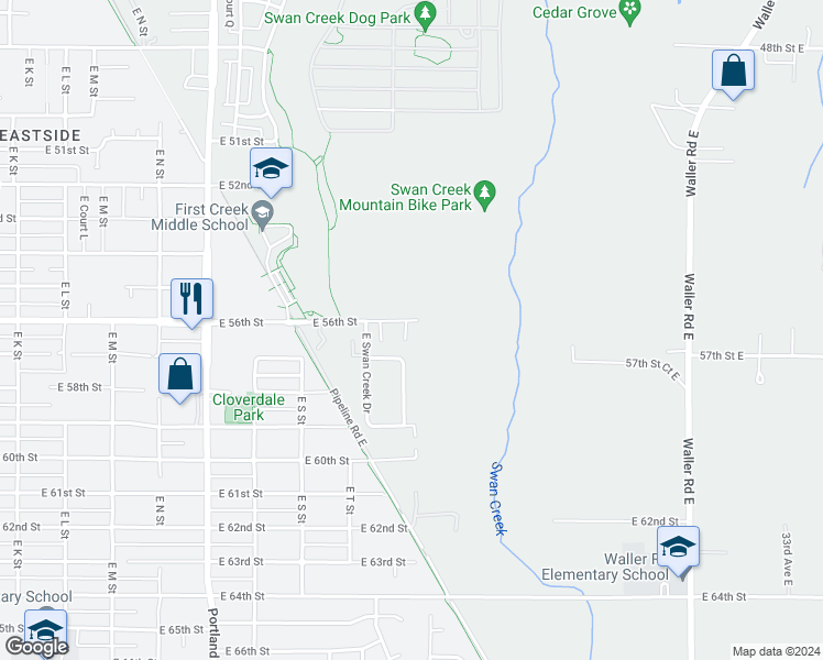 map of restaurants, bars, coffee shops, grocery stores, and more near 2080 East 56th Street in Tacoma