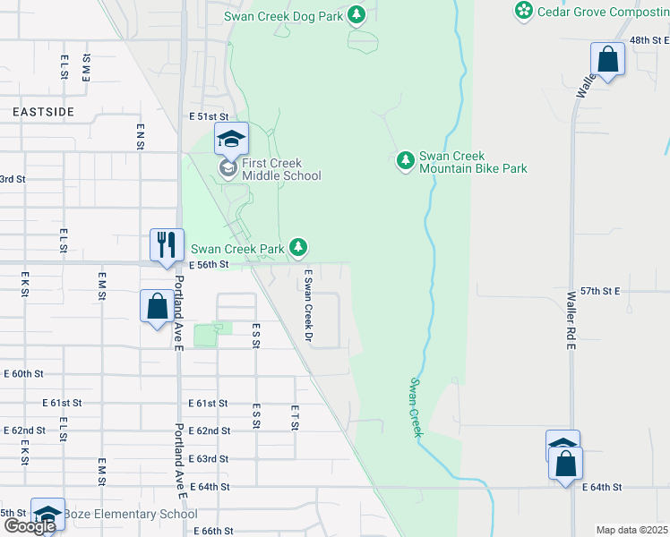map of restaurants, bars, coffee shops, grocery stores, and more near 2080 East 56th Street in Tacoma