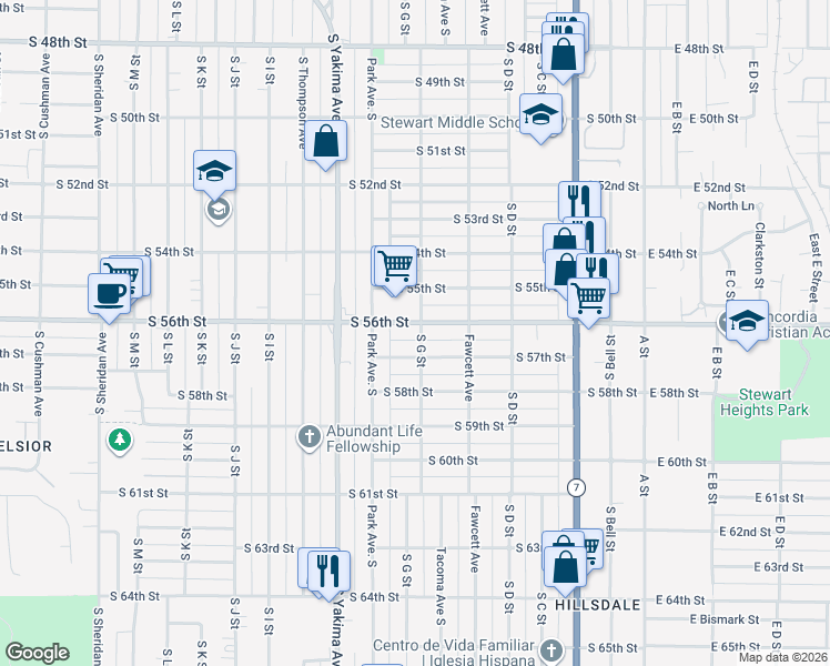 map of restaurants, bars, coffee shops, grocery stores, and more near in Tacoma