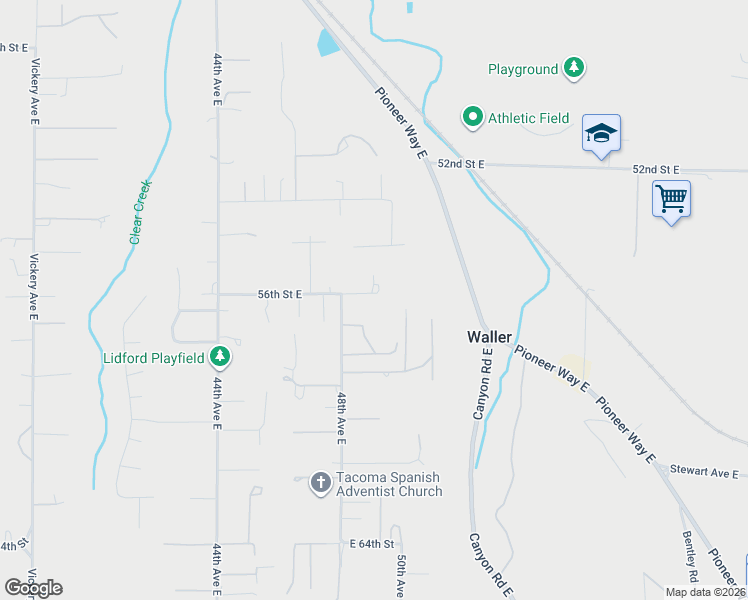 map of restaurants, bars, coffee shops, grocery stores, and more near 5525 48th Avenue East in Tacoma