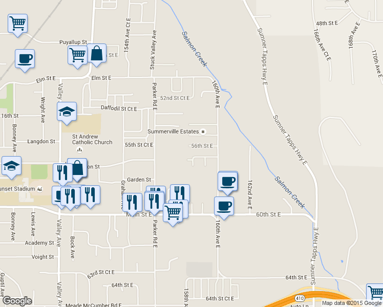 map of restaurants, bars, coffee shops, grocery stores, and more near 15811 Washington Street East in Sumner