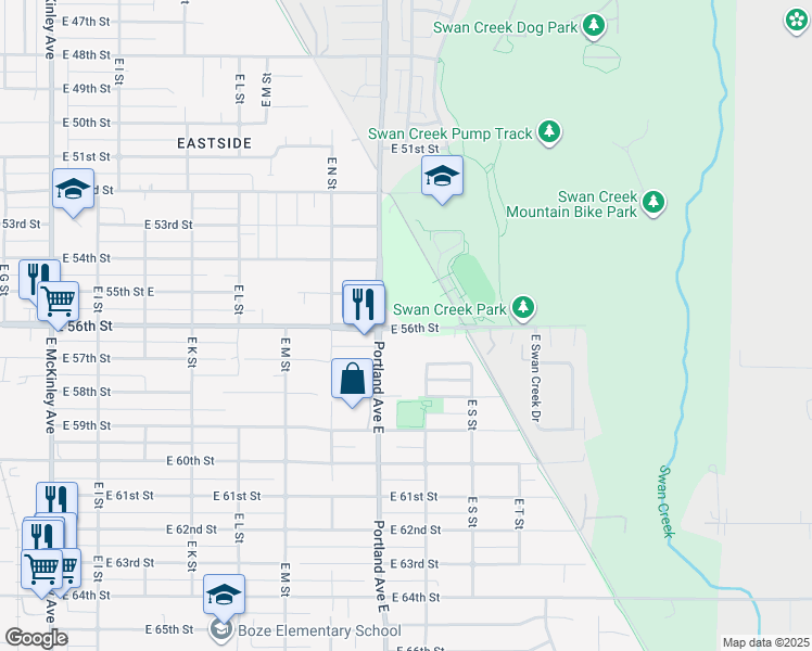 map of restaurants, bars, coffee shops, grocery stores, and more near 1721 East 56th Street in Tacoma