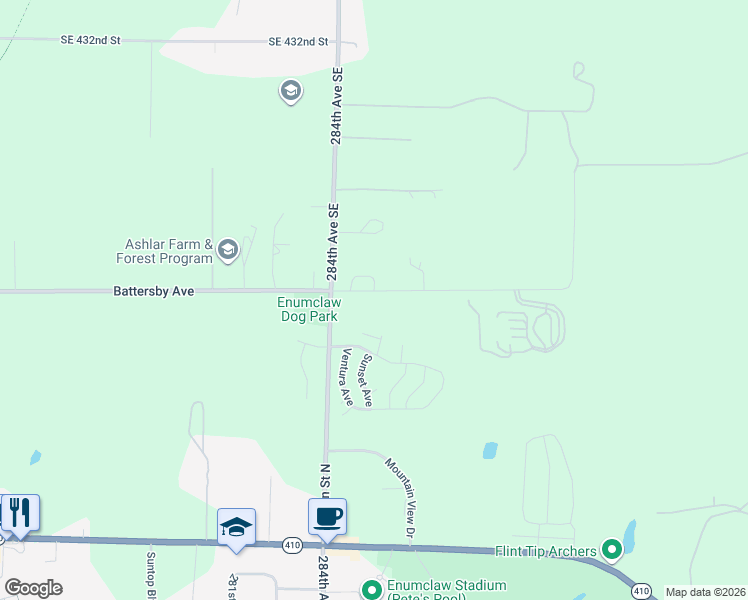 map of restaurants, bars, coffee shops, grocery stores, and more near 28508 Southeast 440th Street in Enumclaw