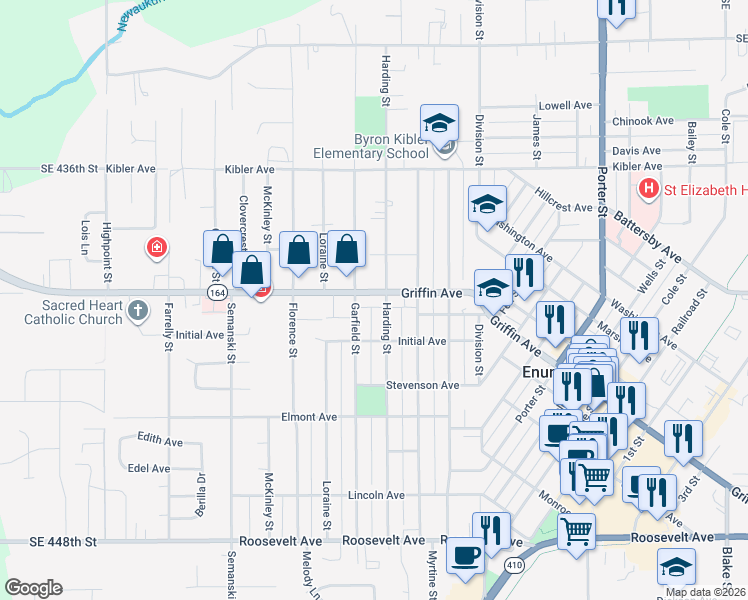 map of restaurants, bars, coffee shops, grocery stores, and more near 2320 Griffin Avenue in Enumclaw