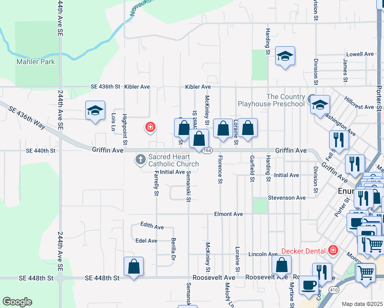map of restaurants, bars, coffee shops, grocery stores, and more near 2744 Griffin Avenue in Enumclaw