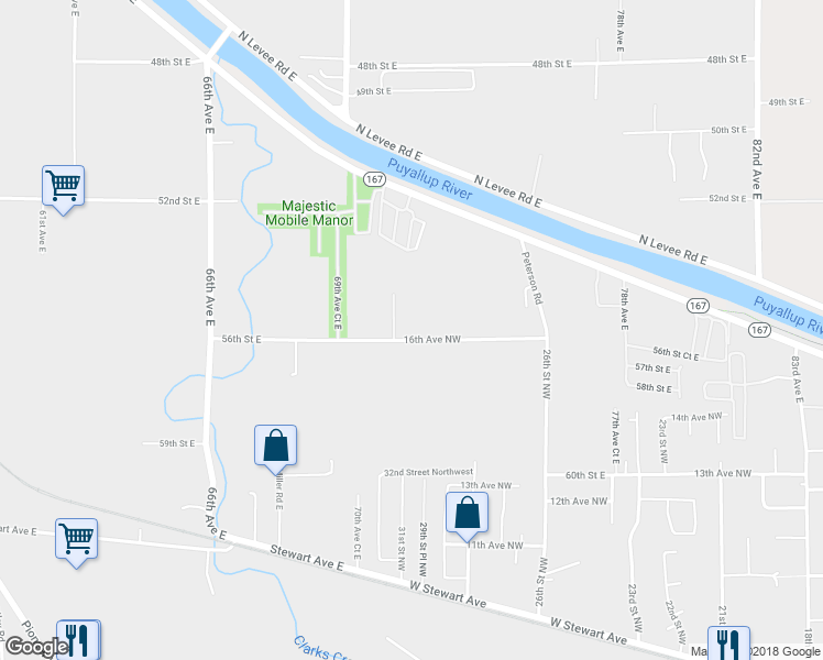 map of restaurants, bars, coffee shops, grocery stores, and more near 7129 56th Street East in Puyallup