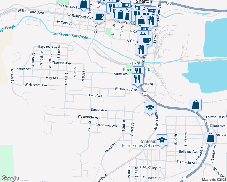 map of restaurants, bars, coffee shops, grocery stores, and more near 411 West Harvard Avenue in Shelton