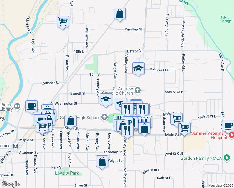 map of restaurants, bars, coffee shops, grocery stores, and more near 1906 Langdon Street in Sumner