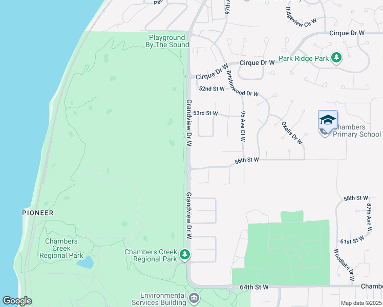 map of restaurants, bars, coffee shops, grocery stores, and more near 5513 Grandview Drive West in University Place