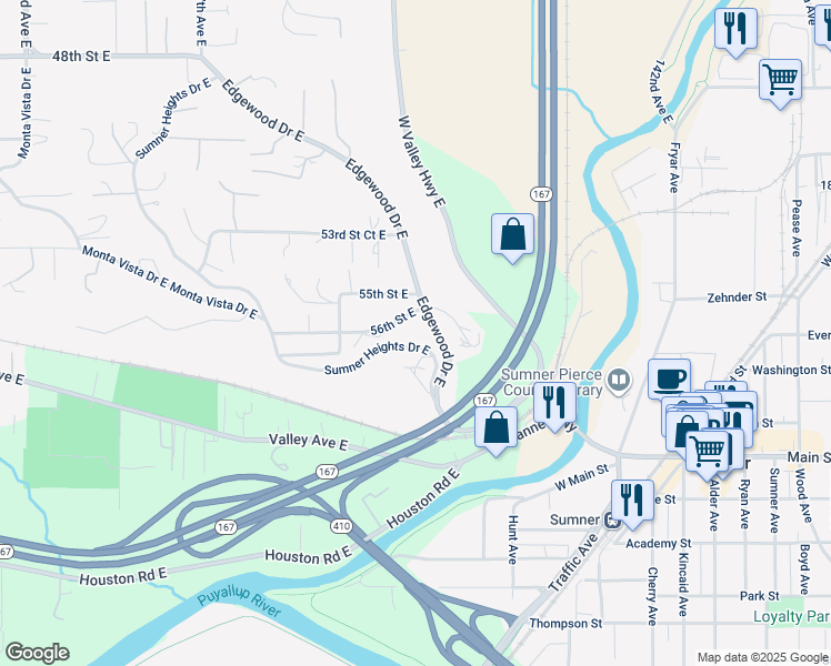 map of restaurants, bars, coffee shops, grocery stores, and more near 5610 Edgewood Drive East in Edgewood