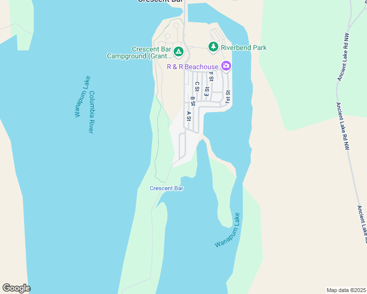 map of restaurants, bars, coffee shops, grocery stores, and more near 8542 Crescent Bar Road Northwest in Quincy