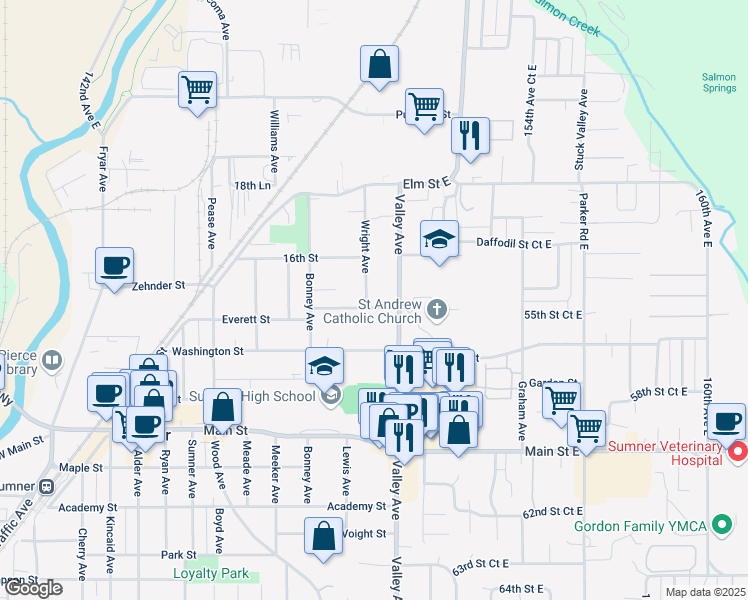 map of restaurants, bars, coffee shops, grocery stores, and more near 1906 Langdon Street in Sumner