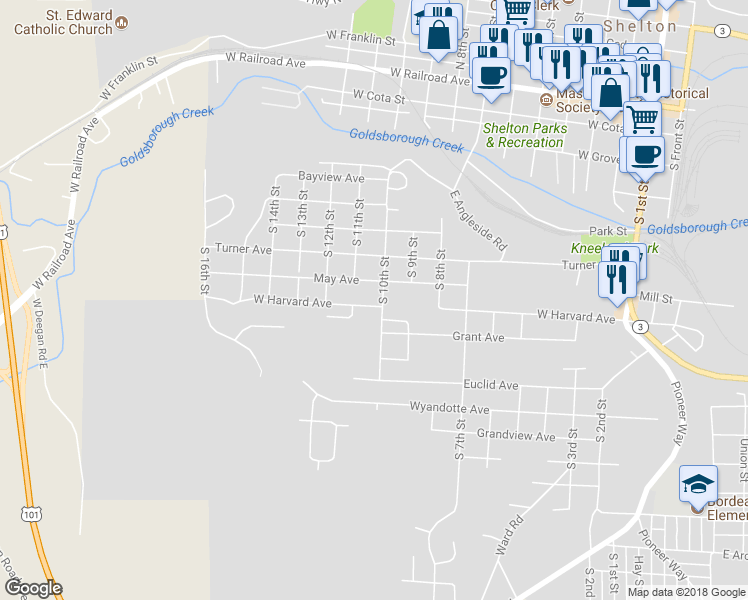 map of restaurants, bars, coffee shops, grocery stores, and more near 1017 West Harvard Avenue in Shelton