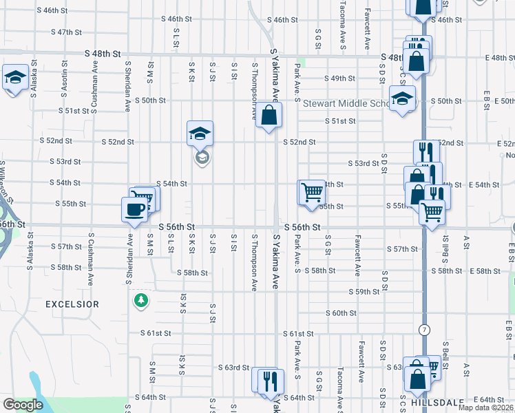 map of restaurants, bars, coffee shops, grocery stores, and more near in Tacoma