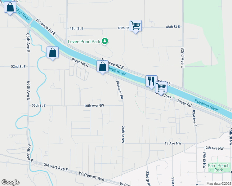 map of restaurants, bars, coffee shops, grocery stores, and more near 5412 76th Avenue East in Puyallup
