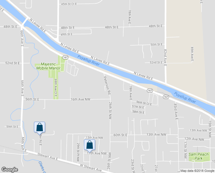 map of restaurants, bars, coffee shops, grocery stores, and more near 5412 76th Avenue East in Puyallup