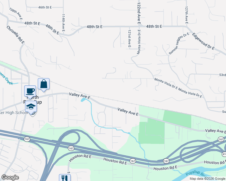 map of restaurants, bars, coffee shops, grocery stores, and more near 11912 53rd Street Court East in Edgewood