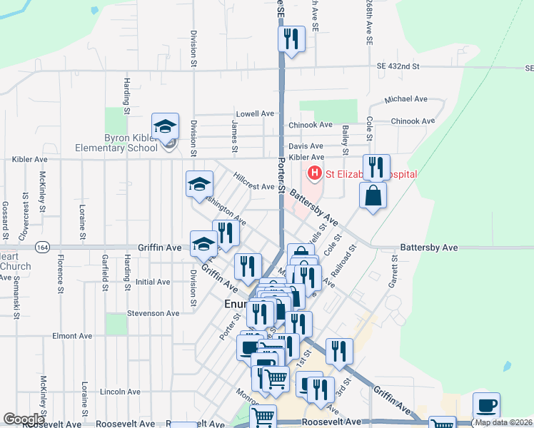 map of restaurants, bars, coffee shops, grocery stores, and more near 1530 Sorenson Avenue in Enumclaw