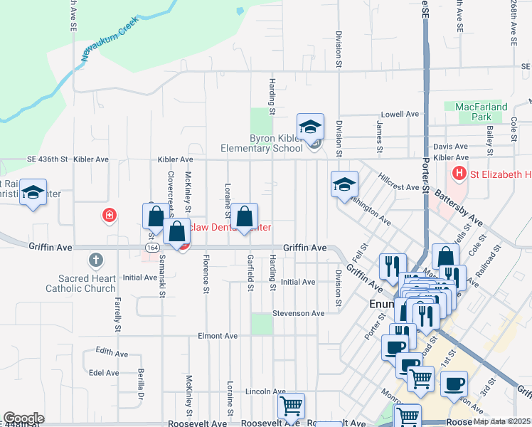 map of restaurants, bars, coffee shops, grocery stores, and more near 1816 Harding Street in Enumclaw