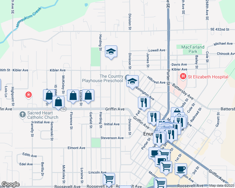 map of restaurants, bars, coffee shops, grocery stores, and more near 1820 Lafromboise Street in Enumclaw