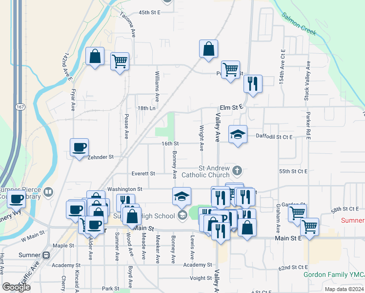 map of restaurants, bars, coffee shops, grocery stores, and more near 1714 16th Street in Sumner