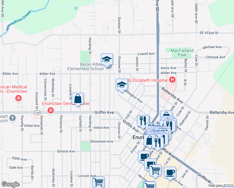 map of restaurants, bars, coffee shops, grocery stores, and more near 2057 Kibler Avenue in Enumclaw