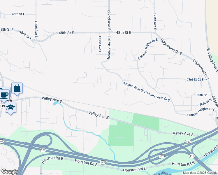 map of restaurants, bars, coffee shops, grocery stores, and more near 5406 122nd Avenue East in Edgewood