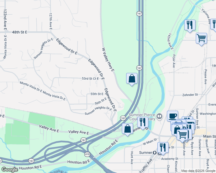 map of restaurants, bars, coffee shops, grocery stores, and more near 5415 Edgewood Drive East in Edgewood