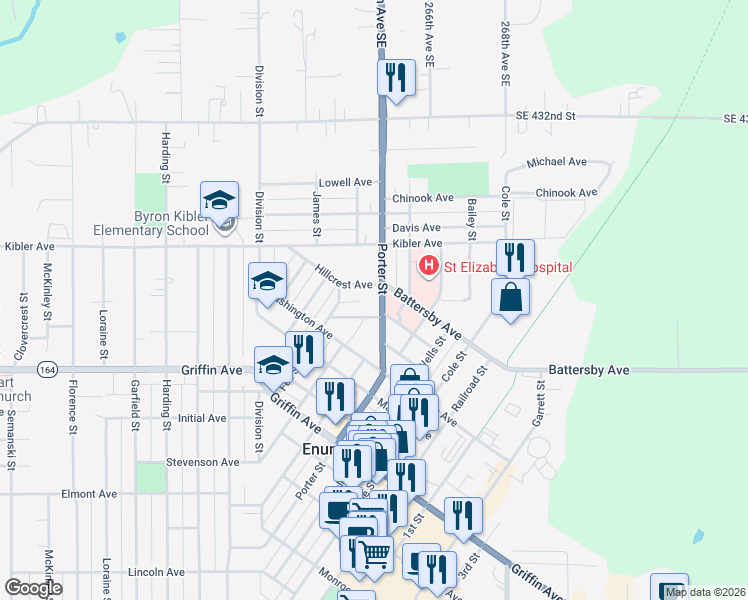 map of restaurants, bars, coffee shops, grocery stores, and more near 1530 Sorenson Avenue in Enumclaw
