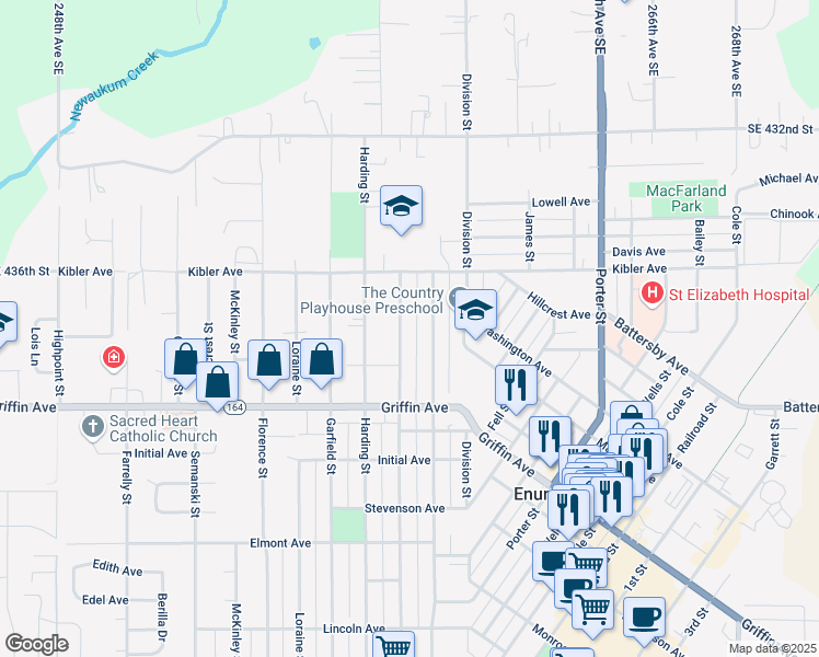 map of restaurants, bars, coffee shops, grocery stores, and more near 1820 Lafromboise Street in Enumclaw