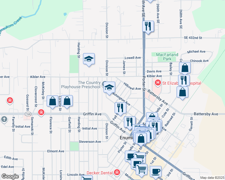 map of restaurants, bars, coffee shops, grocery stores, and more near 2024 James Street in Enumclaw