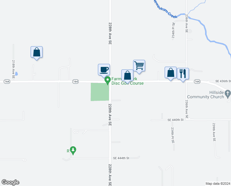map of restaurants, bars, coffee shops, grocery stores, and more near 43728 228th Avenue Southeast in Enumclaw