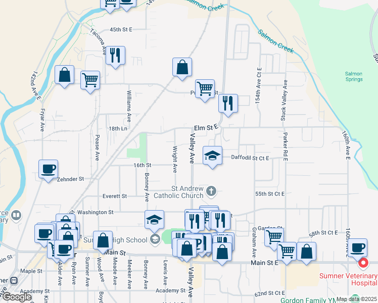 map of restaurants, bars, coffee shops, grocery stores, and more near 1715 Valley Avenue in Sumner