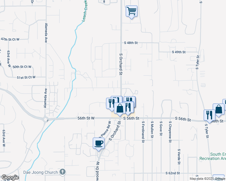 map of restaurants, bars, coffee shops, grocery stores, and more near 5117 53rd Street West in University Place