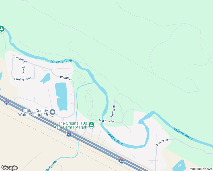 map of restaurants, bars, coffee shops, grocery stores, and more near 531 Heron Drive in Cle Elum