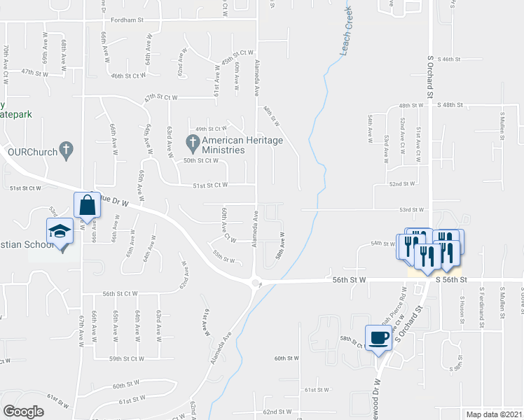 map of restaurants, bars, coffee shops, grocery stores, and more near 5230 58th Avenue West in University Place
