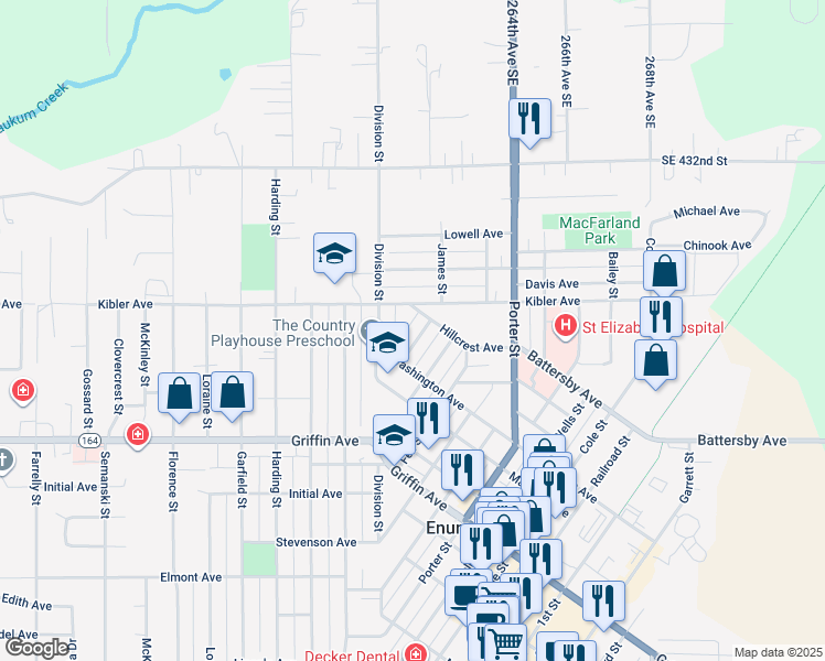 map of restaurants, bars, coffee shops, grocery stores, and more near 2024 James Street in Enumclaw
