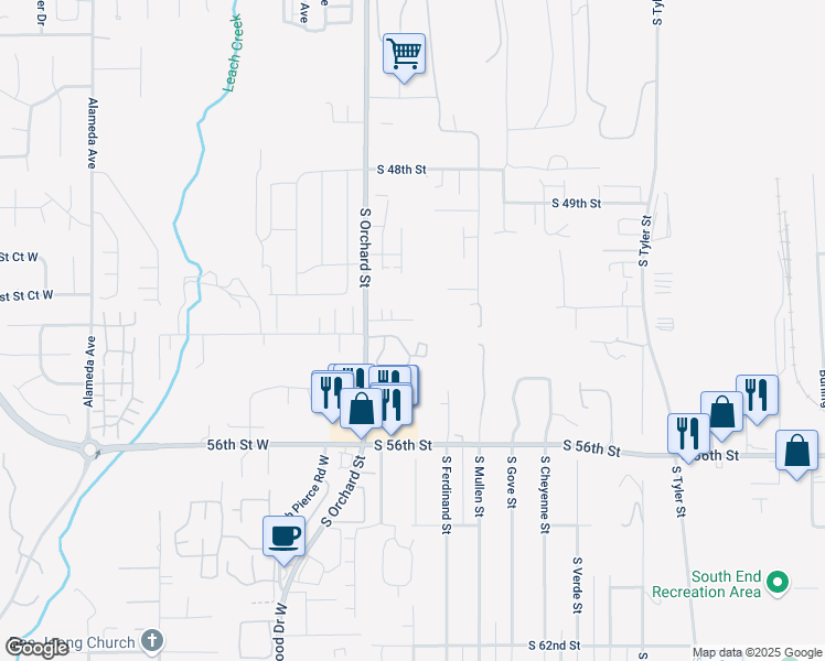 map of restaurants, bars, coffee shops, grocery stores, and more near 5219 South Orchard Street in Tacoma