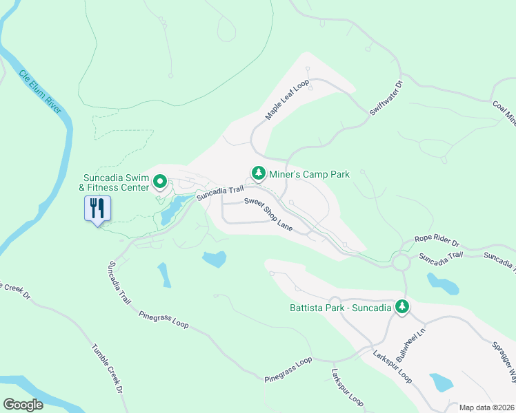 map of restaurants, bars, coffee shops, grocery stores, and more near 300 Sweet Shop Lane in Cle Elum
