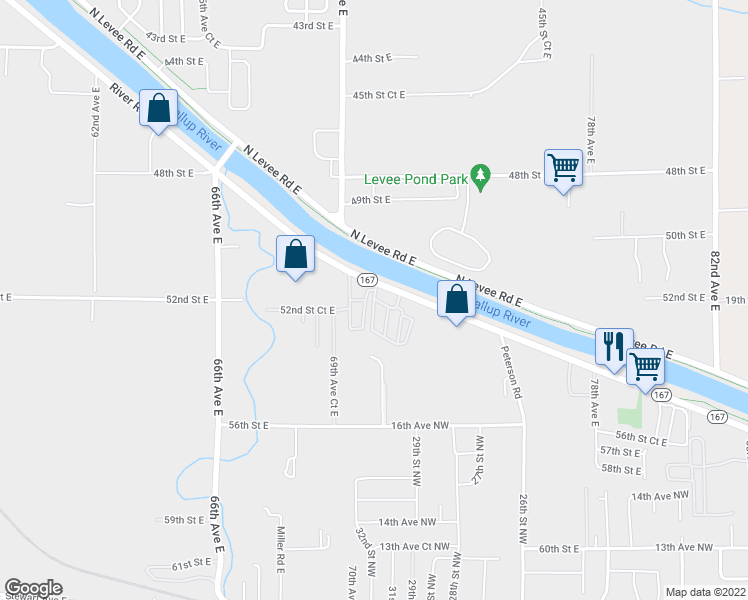 map of restaurants, bars, coffee shops, grocery stores, and more near 5205 71st Avenue East in Puyallup