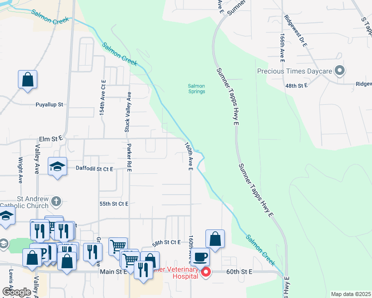 map of restaurants, bars, coffee shops, grocery stores, and more near 15914 52nd Street East in Sumner