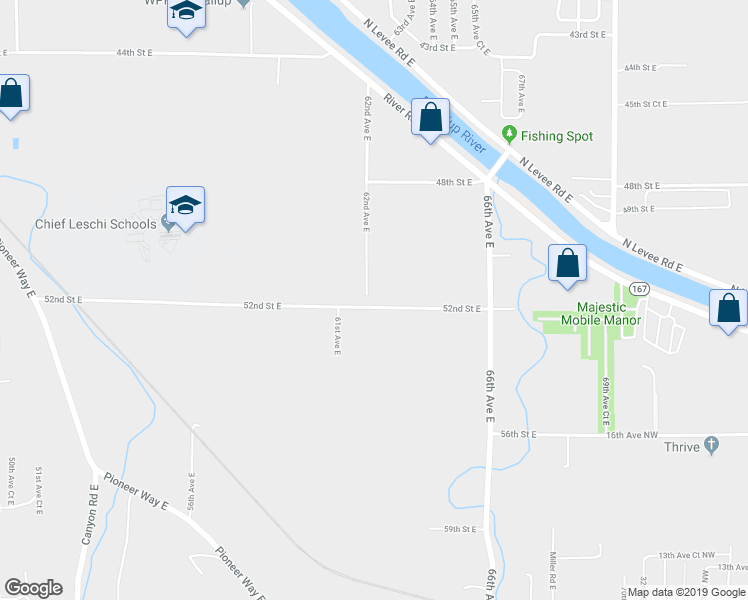 map of restaurants, bars, coffee shops, grocery stores, and more near 5798 52nd Street East in Puyallup
